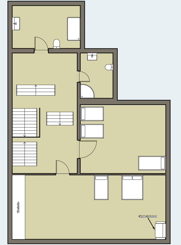 First floor has 2 bathrooms and can sleep up to 7